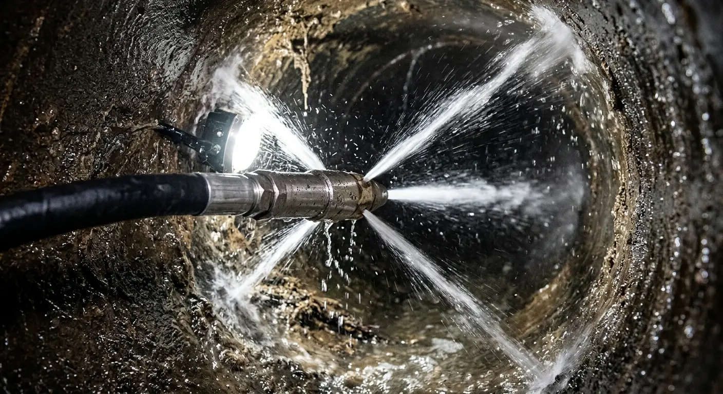 High-pressure hydro jetting nozzle cleaning sewer pipe for Sewer Cleanout in Ontario